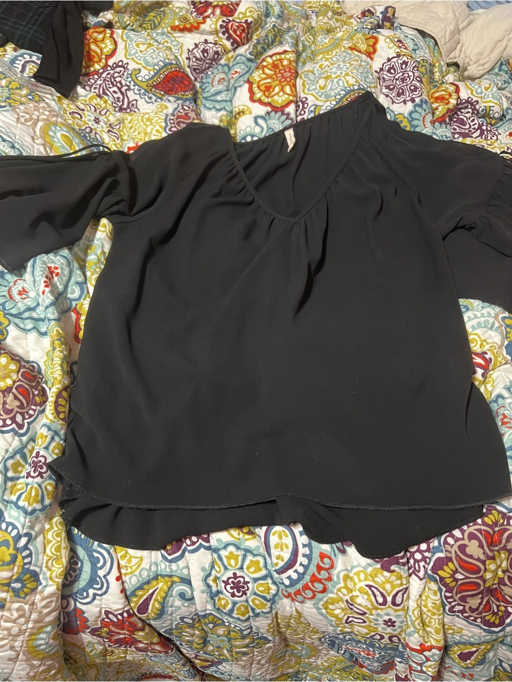 Black Women's V-Neck Blouse - Classic Lightweight Top Med.